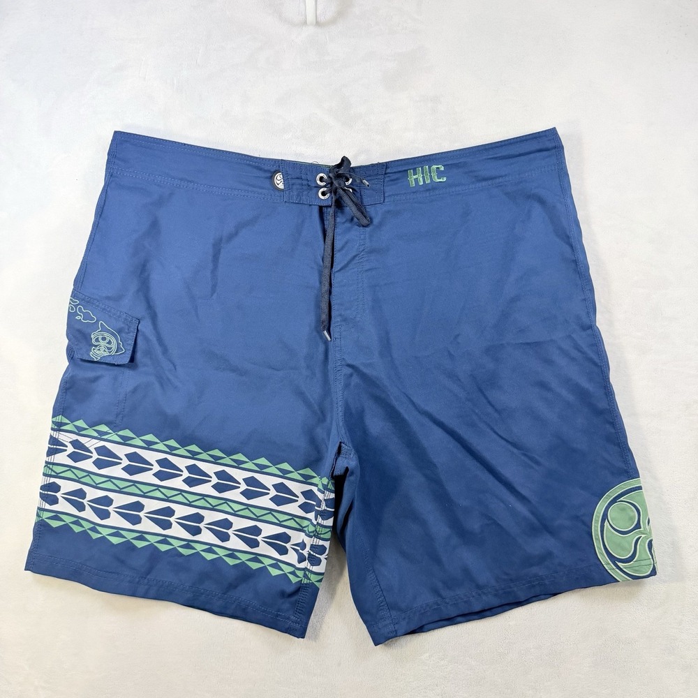 HIC Hawaiian Island Creations Mens Blue Tribal Print Board Shorts Size 46